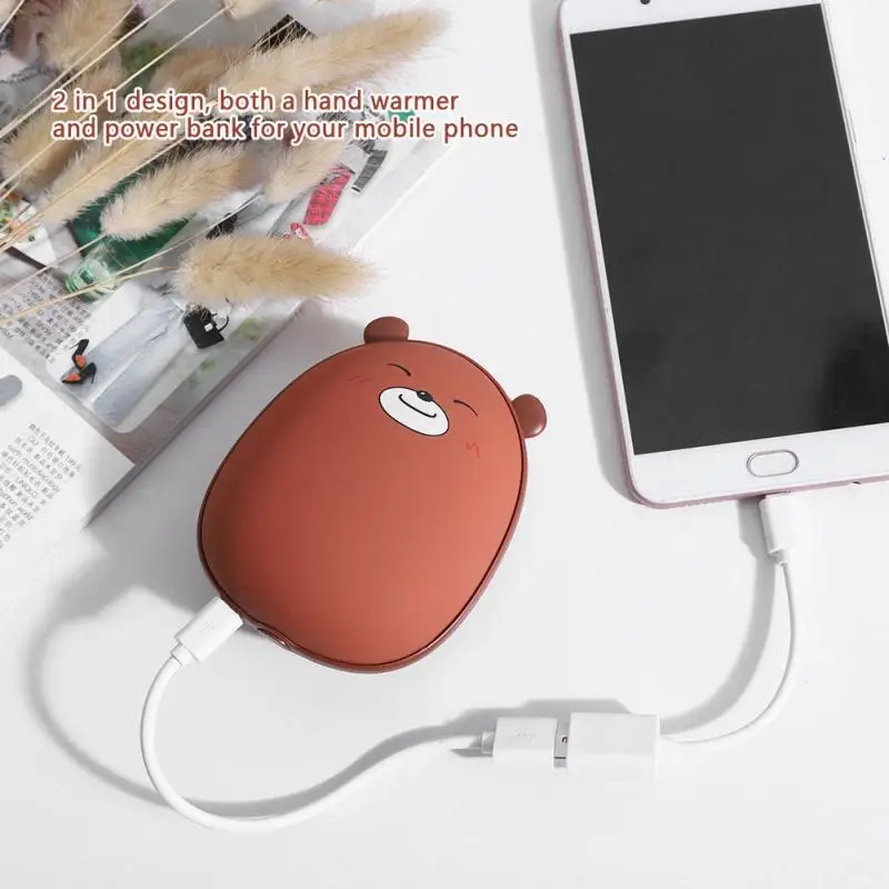 Портативный USB Перезаряжаемый мультяшный животный грелка для рук мини-банк питания для домашнего офиса для использования на зиму