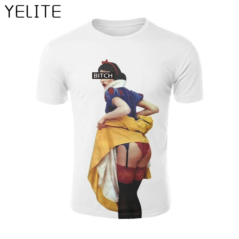 

YELITE 2019 Summer Spoof Snow White Printed Short Sleeve t shirt Mens Tops 3D president Tees Shirts Homme Tshirt Male T-shirt