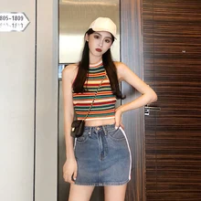 Новая летняя сексуальная стильная женская одежда, модные повседневные топы без рукавов с радужными полосками, женские майки