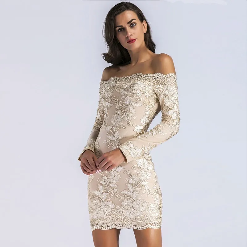 

Jrnnorv Women Beige A Line Lace Sexy Dress Women Soild Off The Shoulder Wedding Party Dress Spring Sexy Mini Dresses BA0772