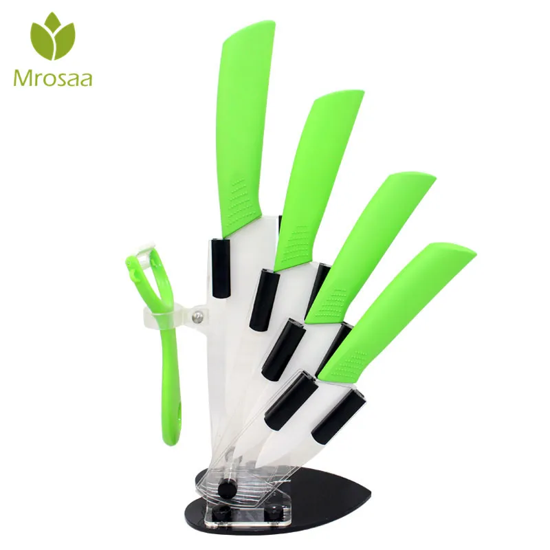 

Mrosaa Kitchen knives Ceramic Knives Accessories set 3" Paring 4" Utility 5" Slicing 6" chef Knife+Holder+Peeler White Blade