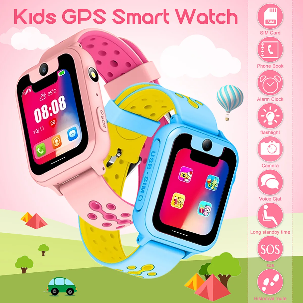 

KINCO GPS Camera Waterproof Children Smart Watch Two-Way Conversation Historical Route Voice Chat Electronic Fence Flash