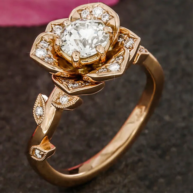 

925 Silver Jewelry Diamond Ring Rose Gold Rose Ring Women's Zircon Costume Jewelry rings stainless steelB2206