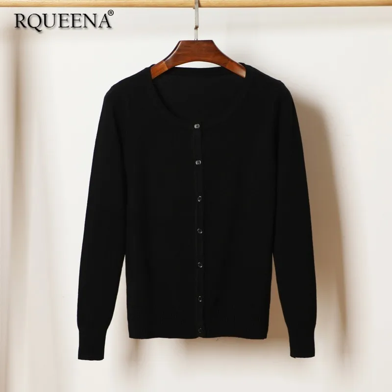 

Rqueena Korean Style Women's Cardigans White/Black Womens Knitted Cardigan Sweater Long Sleeve Knitwear Cardigan For Women CA007