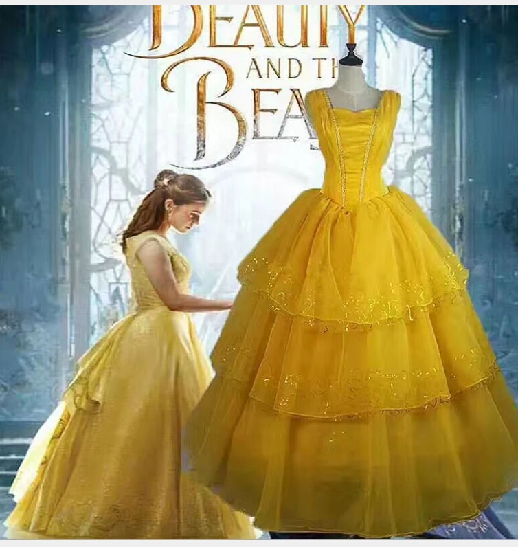 Ladies Beauty and the Beast Princess Belle Costume Party Gown Fancy Dress