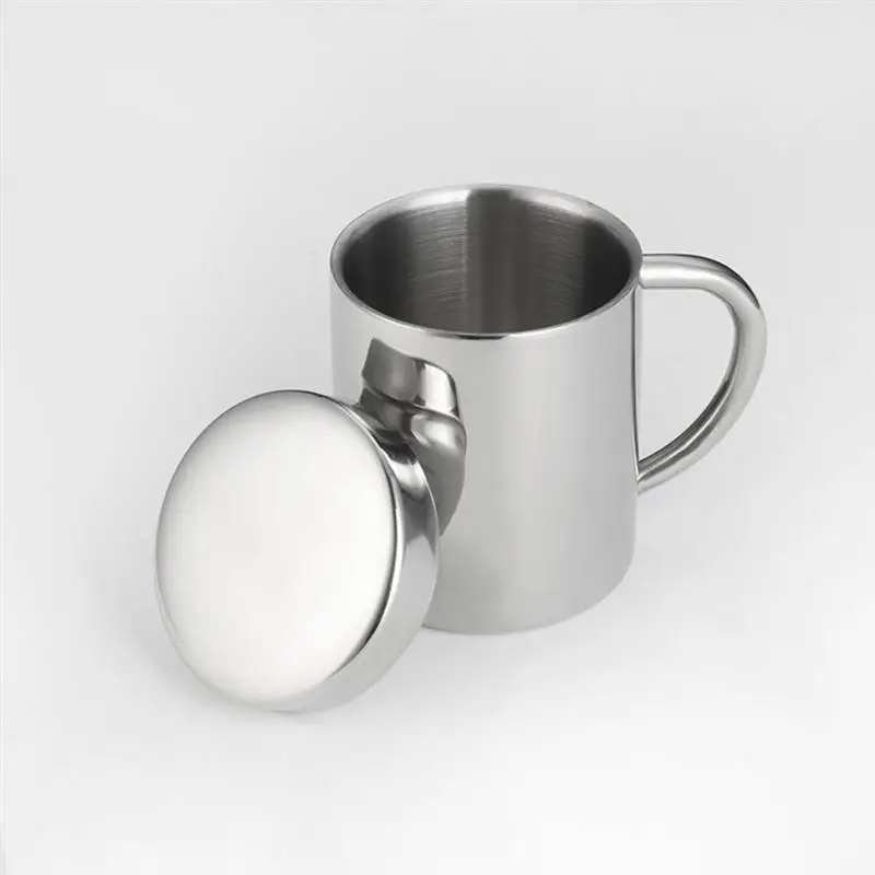 

280ml Stainless Steel Insulated Coffee Milk Cup With Lid Double-Wall Heat-Resistant Drinking Mug Teacup For Home Office Cafe