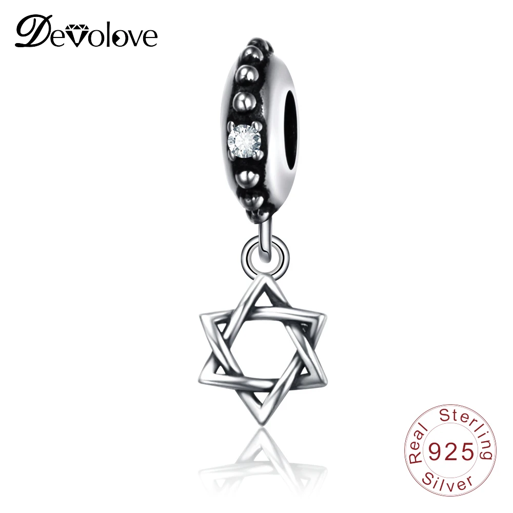 

Devolove New 925 Sterling Silver Vintage Polygon Star Pendant Charms Beads fit Pandora Bracelets bijoux PSMB0817 Dropshipping