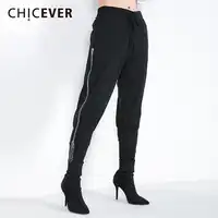 CHICEVER 秋のプリントジッパーズボン女性のためのパンツ弾性ハイウエストレースアップカジュアルパンツ女性のファッション潮 2019