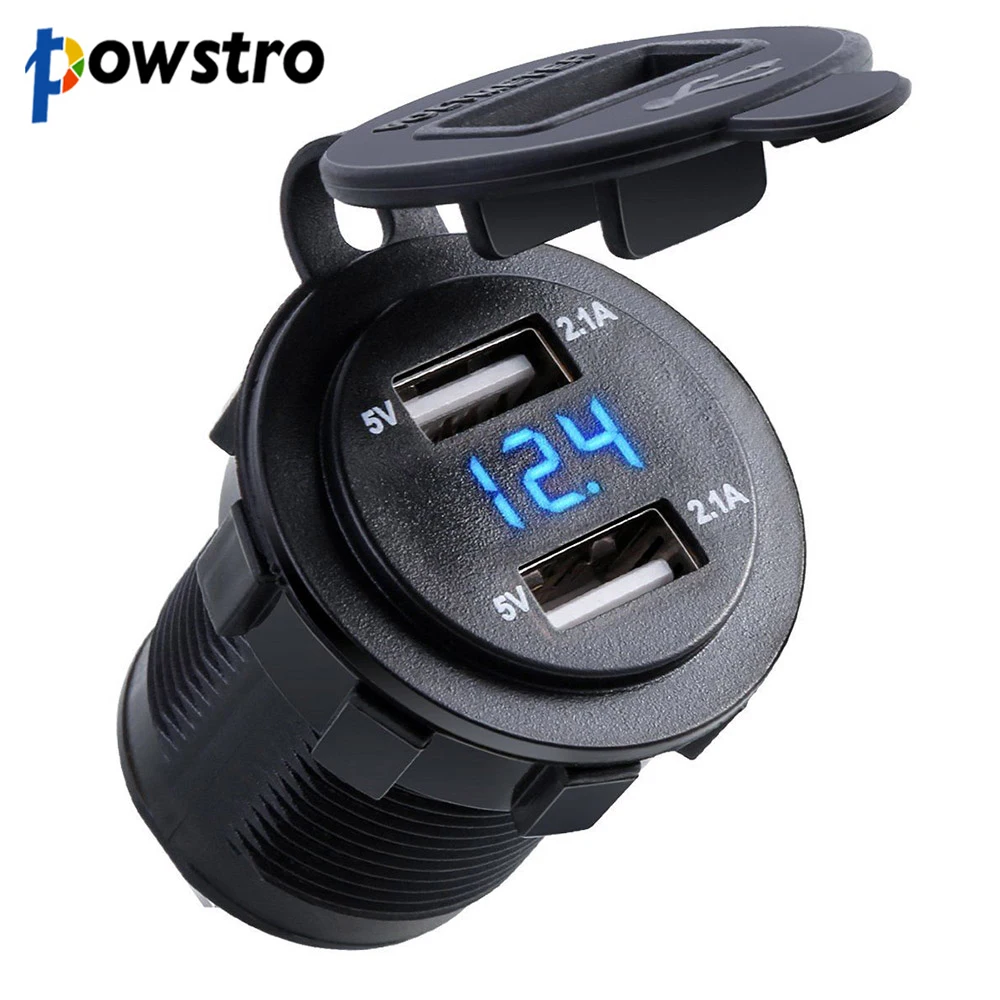 

Powstro Car Charger Waterproof Dual USB Ports Seat Car Charger With LED Indicator Phone Chargers For Iphone Android Smartphone