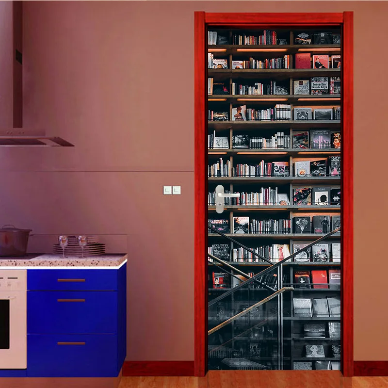Us 15 82 41 Off Creative 2pcs Set Library Home Diy Door Stickers Pattern Art Decor Wall Room Living Room Home Door Decor Decoration In Wallpapers