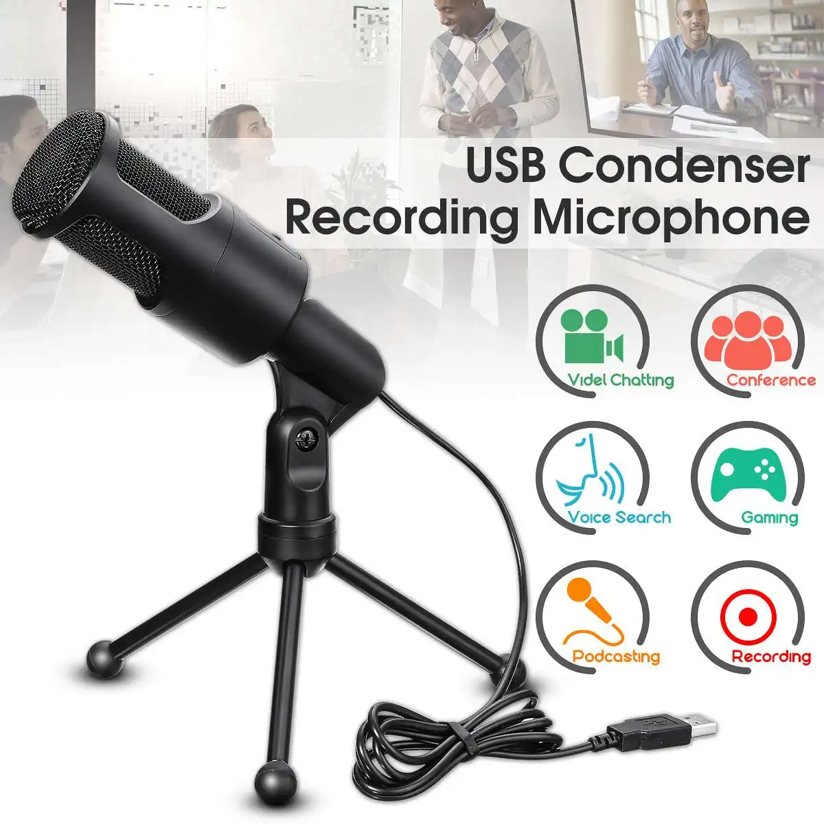 

USB stereo desktop microphone with portable heavy shock mount for PC laptop microphone chat karaoke