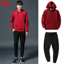Плюс размеры для мужчин Толстовка красные, черные молодежи с капюшоном костюм осень большой наборы для ухода за кожей