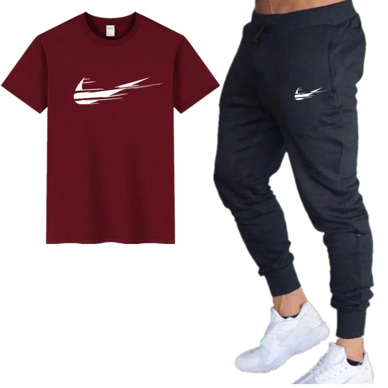 

Harajuku Men's Sets T Shirts+pants Men Brand Clothing Two Piece Suit Tracksuit Fashion Casual Tshirts Gyms Workout Fitness Sets