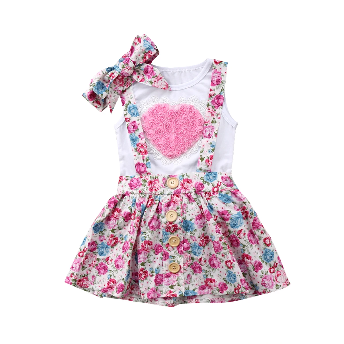 

3PCS Baby Girl Sister Outfits Princess Heart Sleeveless Top+Suspender Skirt Overalls/Shorts+Headband Toddler girl clothing set