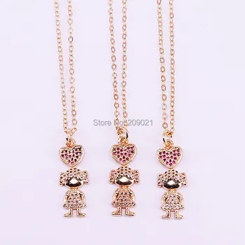 

10Pcs New Design Cubic Zirconia Girl Pendant Necklace For Women Paved CZ Charm Jewelry Birthday Gifts
