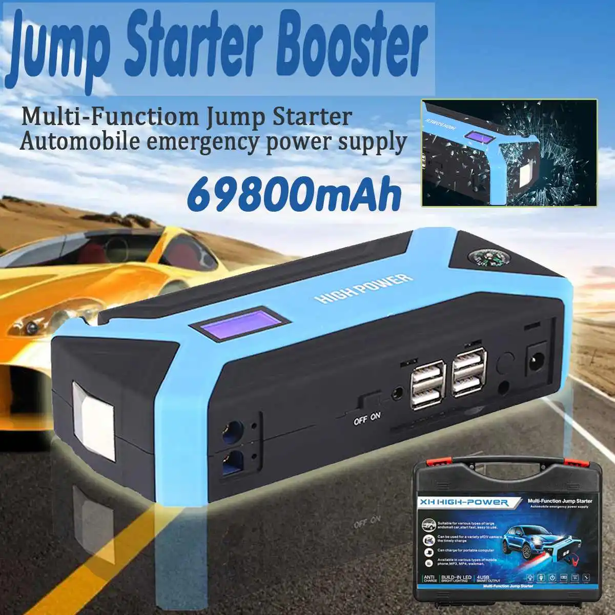 

Multifunction Jump Starter 69800mAh 12V 4USB 600A Portable Car Battery Booster Charger Booster Power Bank Starting Device