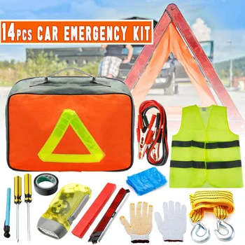 

Car Emergency Kit 14/17PCS Vehicle Road Rescue Tool Outdoor Safety Survival Equipment Set Triangle Warning For Traffic Accident