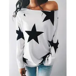 2018 женская футболка большого размера с длинным рукавом с принтом звезды винтажная Повседневная футболка большого размера летние топы для