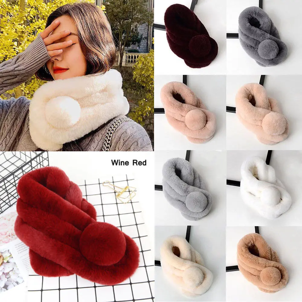 Women Fashion Plush Rex Rabbit Hair Scarf Shawl Thickened Fur Collar Scarf Warm