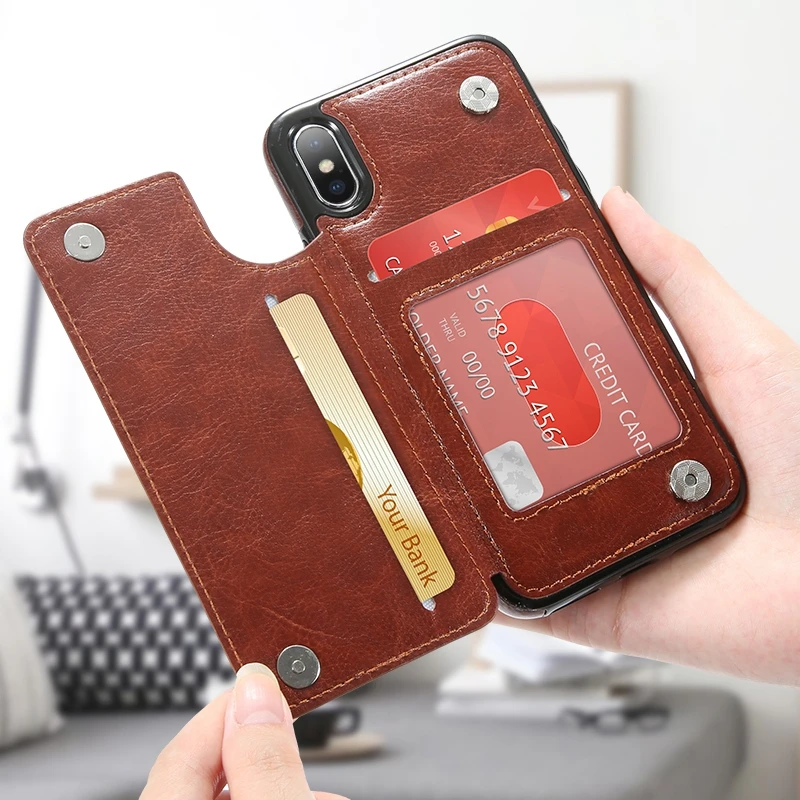 

KISSCASE Retro PU Leather Case For iPhone X Xr Xs Max Card Slot Holders Phone Cases For iPhone 7 8 6S 6 Plus 5s 5 SE Cover Funda