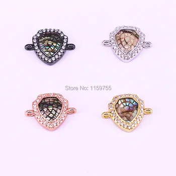 

20Pcs 4 Colors Brass Micro Pave CZ Shell Connectors Beads For Jewelry Making DIY Bracelet