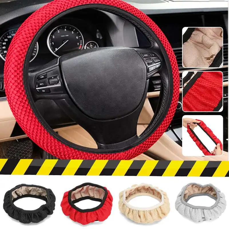 

Car Universal 38cm 4 Color Auto Fabric Fish Elastic Steering Wheel Cover Non Slip Red Black Grey Beige