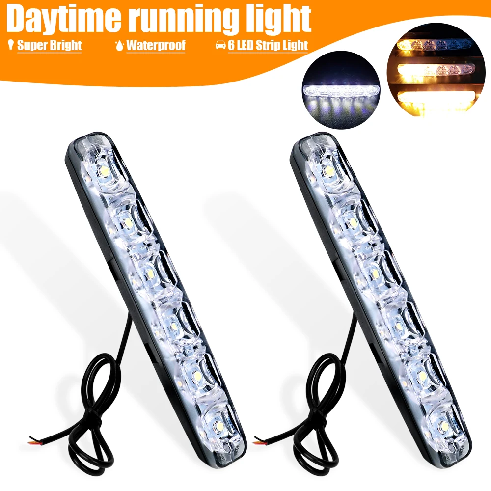 

2Pcs Universal LED DRL Daytime Running Light 6LED Flashing Lamp Car Driving Light Waterproof auto External Light White Yellow