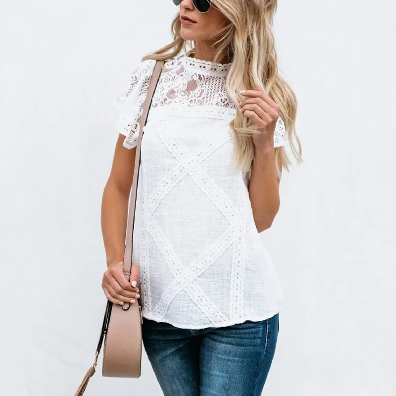 Женская деловая винтажная рубашка для офиса летняя Boho водолазка топы
