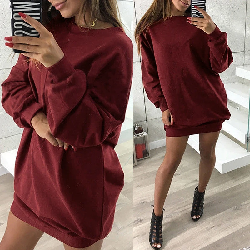 

Autumn Casual Women Shirt Dress Long Sleeve Round Neck Cotton Blends Femme Mini dresses