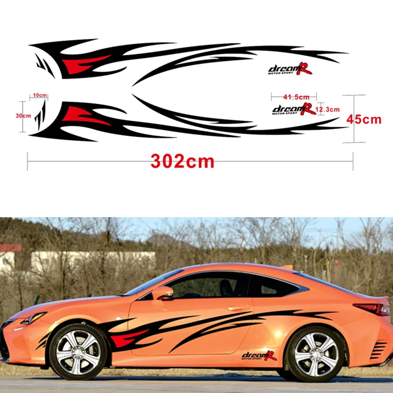

Car styling Racing Flame Graphics Car Stickers Auto Body Decor Cover Decals for FORD FOCUS 2 VW KIA RIO MAZDA 3 SKODA CRUZE