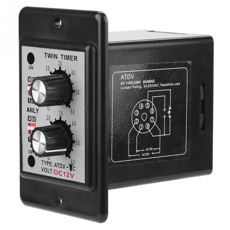 

On Off Twin Timer Relay Knob Control Time Switch ADTV-YC 6S-60M Timers Relays