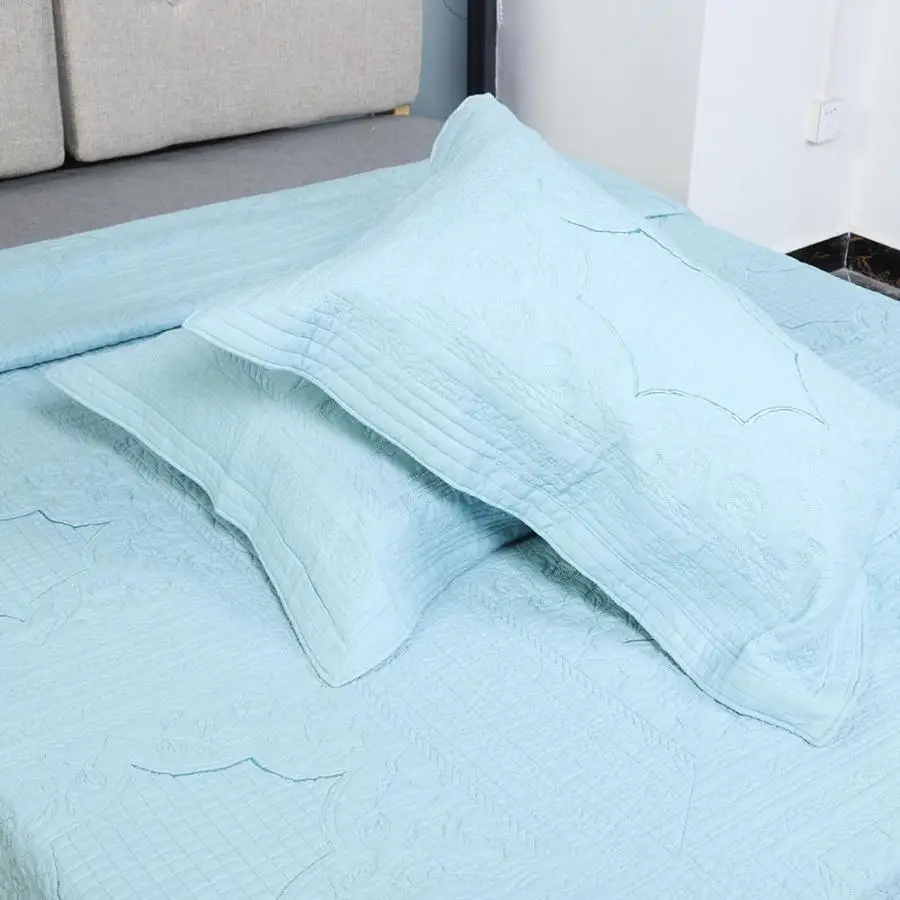 

3Pcs 100%Cotton Bedspread Bedsheet Set Air Conditioning Blanket Geometric Block Style