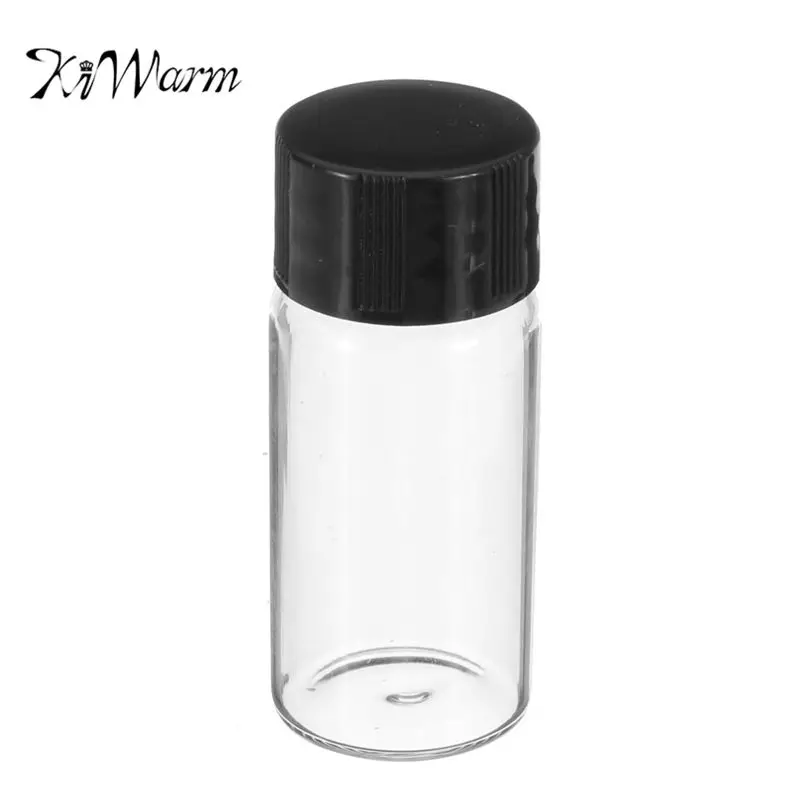 

KiWarm Simple 10ml Vial With Plastic Black PP Cap Small Empty Clear Glass Bottle Wishing Bottle Home DIY Decoration