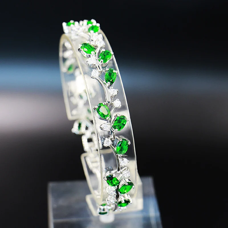 925 Silver Jewelry Green Wedding Bracelets For Women AAA Cubic Zirconia Bridal | Украшения и аксессуары