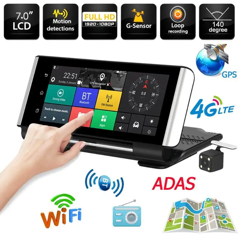 

Phisung K6 Center Console 7 Inch Dual Lens Android 5.1 4G Car DVR Camera GPS Navigation ADAS Dash Cam With Wifi Rear View Camera