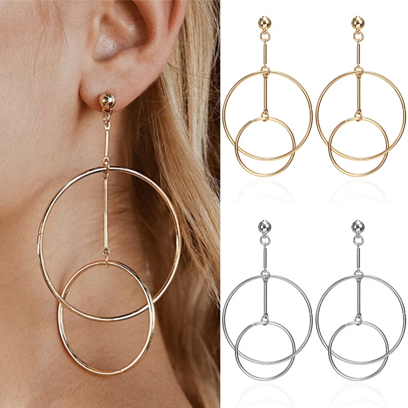 

Hollow Out Silver Unique 1Pair Fashion Jewelry 2018 New Arrival Round Valentines Gift Hot Sale Golden Big Circle Drop Earrings