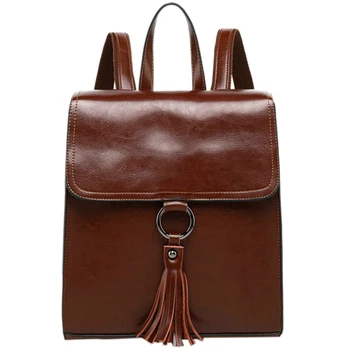 

Tassel Lady Leather Backpack Girl Backpack Girl Retro Female Backpack