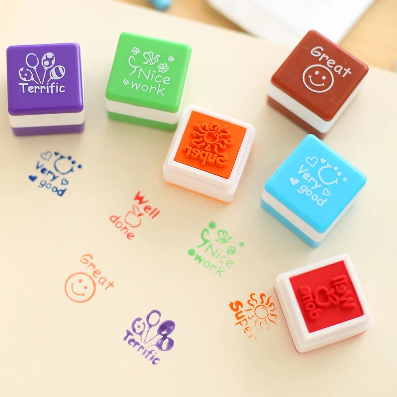 

6 in 1 English Words Praise Reward Stamp Printing Set for Teachers DC120