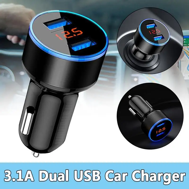 

3.1A 5V Dual USB Car Charger LED Display Quick Charge Moblie Phone Fast Charging Smart Protection for iPhone Samsung Tablet Auto