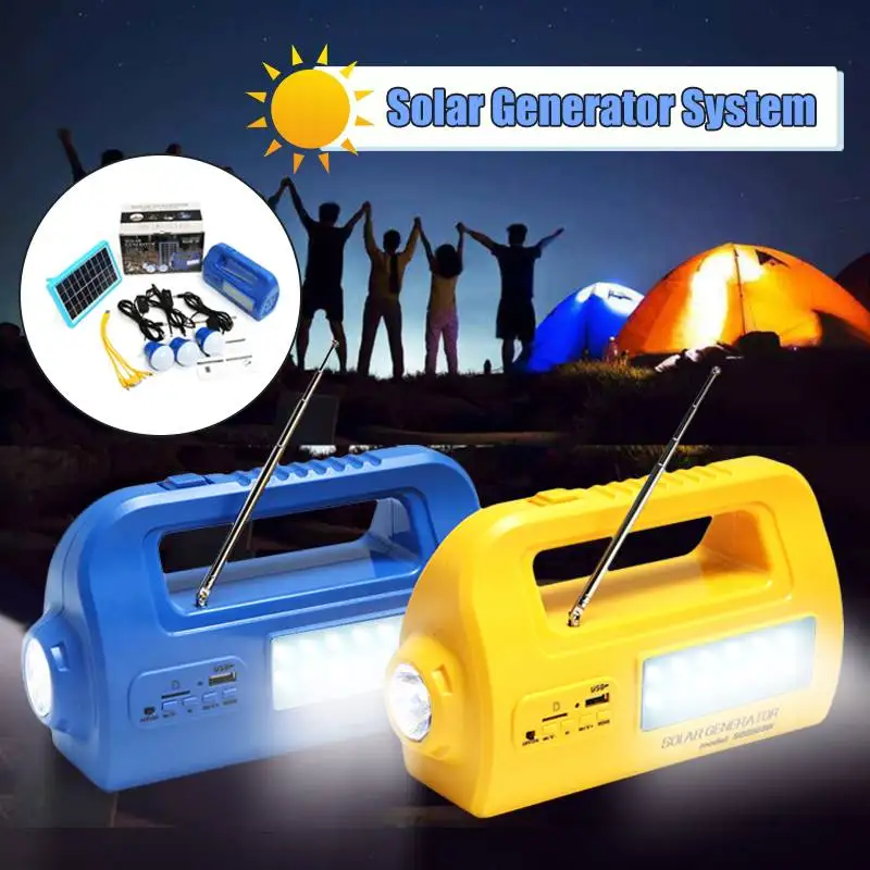 

Portable Rechargable Solar Emergency Generator Lighting System USB Charger Power Bank Outdoor Camping Lamp