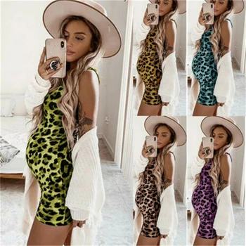 

clothes for pregnant women Leopard Sleeveless Pregnant Maternity Dress Maternity Props Bodycon Casual Mini Dresses Plus Size 2xl