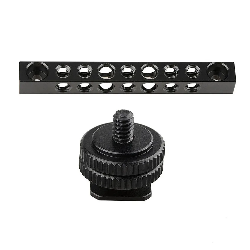 

Cool Black Aluminum Cheese Bar With 1/4-20 Thread Hole For Monitor Convert Cold Hot Shoe Camera Accessories