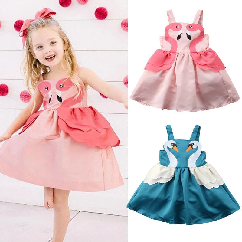 

NEW Kids Toddler Baby Girls Princess Dress Sleeveless Double Flamingo Ruffle Tulle Tutu Dress Animal Cartoon Formal Dresses 1-6T