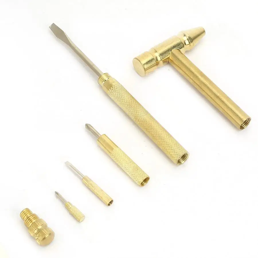 6 in 1 Multifunction Brass Plating Handle Screwdriver Hammer Household