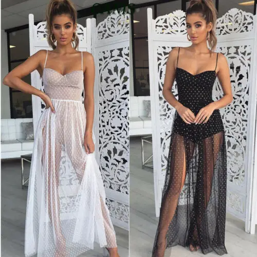 

2019 New Fashion Womens Boho Perspective Lace Maxi Dress Beach Cover Up Dresses Bathing Suit CA