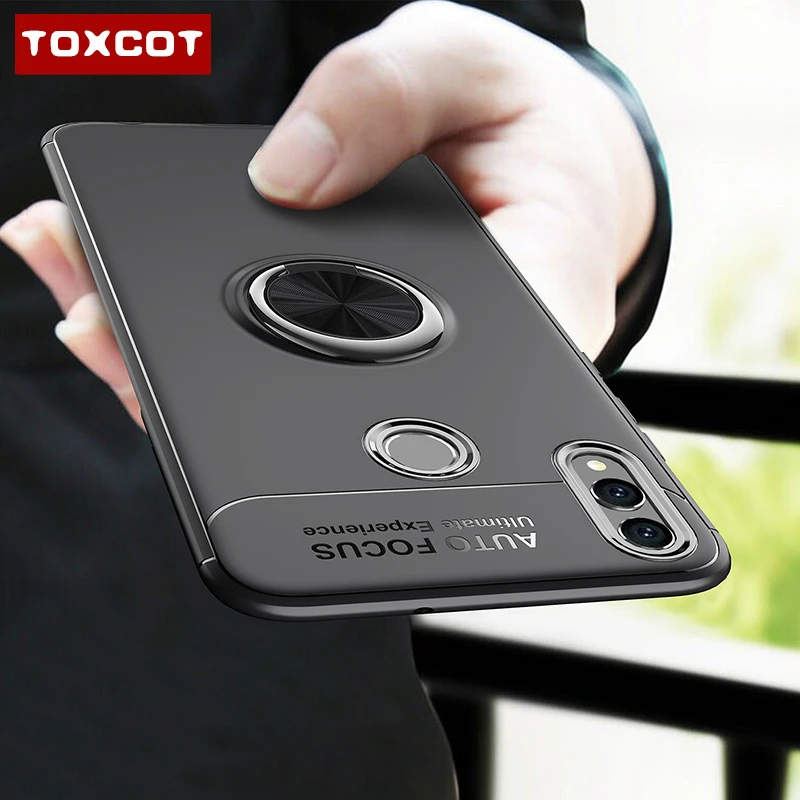 TOXCOT For Huawei Honor 8X Max Case Rotating Finger Ring Holder Matte Soft Silicone Back Cover Phone Skin |