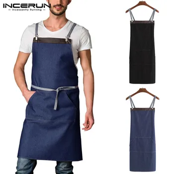 

Cowboy Waiter Kitchen Apron 2020 Brand Men Apron Big Pockets Chef Bib Dress Cooking Baking Restaurant Fashion Male Accessories