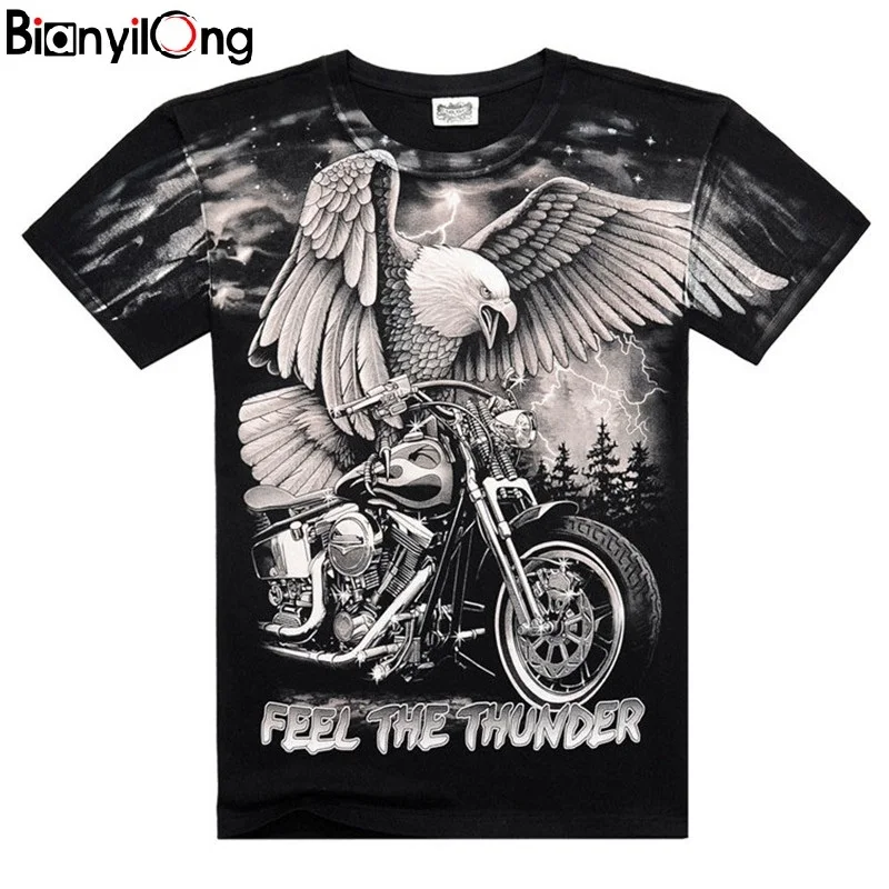 

2019 new T-shirt men's personalized summer lightning motorcycle eagle print casual short-sleeved T-shirt novelty shirt