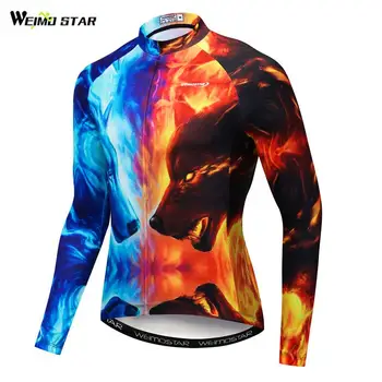 

Weimostat 3D Printing Cycling Jersey Long Sleeve Ice Fire Wolf Bicycle Cycling Clothing Autumn MTB Road Bike Jersey Cycle Wear