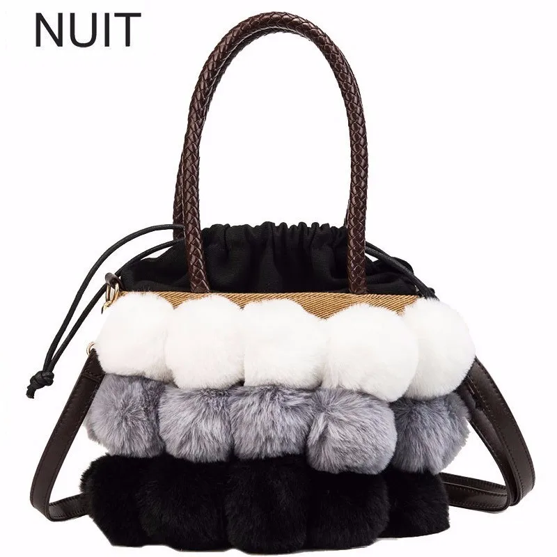 

Winter Women Bags Designer Casual Totes Female Luxury Handbags Pu Leather Bucket Plush Drawstring Ladies Shoulder Messenger Bag